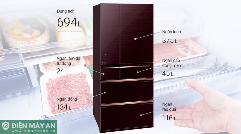 Tủ lạnh Mitsubishi Electric Inverter 694 lít Multi Door MR-WX70C-BR-V